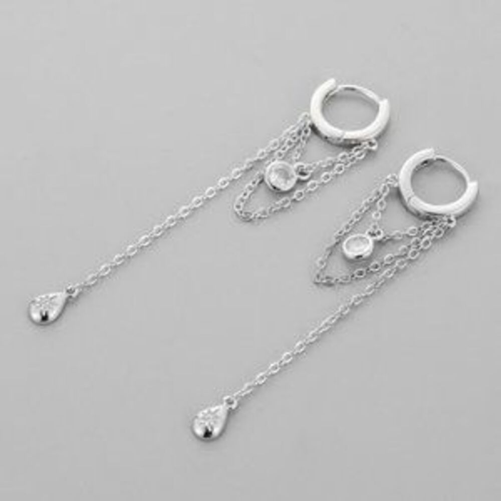 *NEW 925 Sterling Silver Diamond Drop Hoops C5